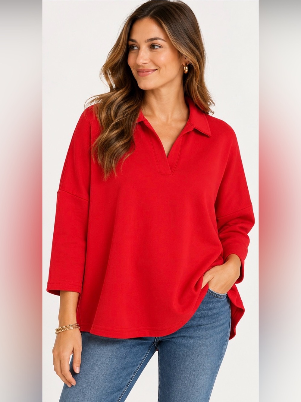 EUC Tuckernuck Pomander Place Red Easy Polo Swing Sweatshirt M/L